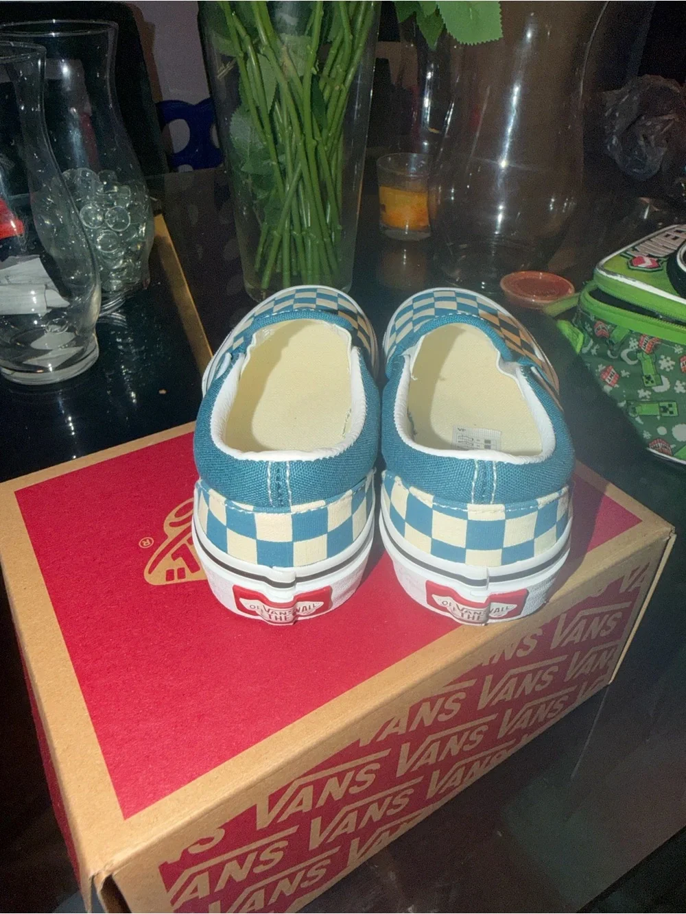 Vans Kids Checkerboard Slip-On - Teal and Off-White